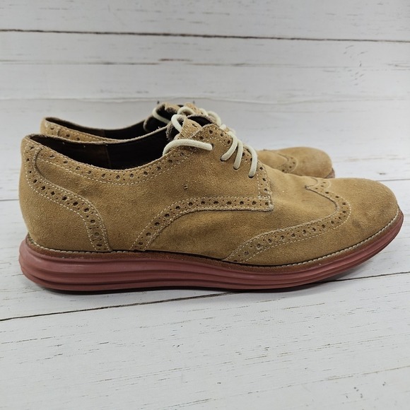 Cole Haan LunarGrand Wingtip Oxford Mens 11.5M Tan Red Suede Dress Shoes‎ C10228